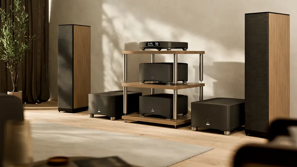 Reference hi-fi components displayed in a private listening room